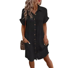 Button Front Pocket Shirt Midi Dress