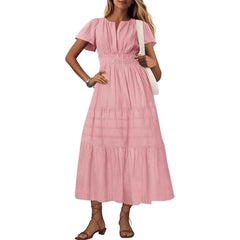 V-Neck Smocked Waist Tiered Maxi Dress