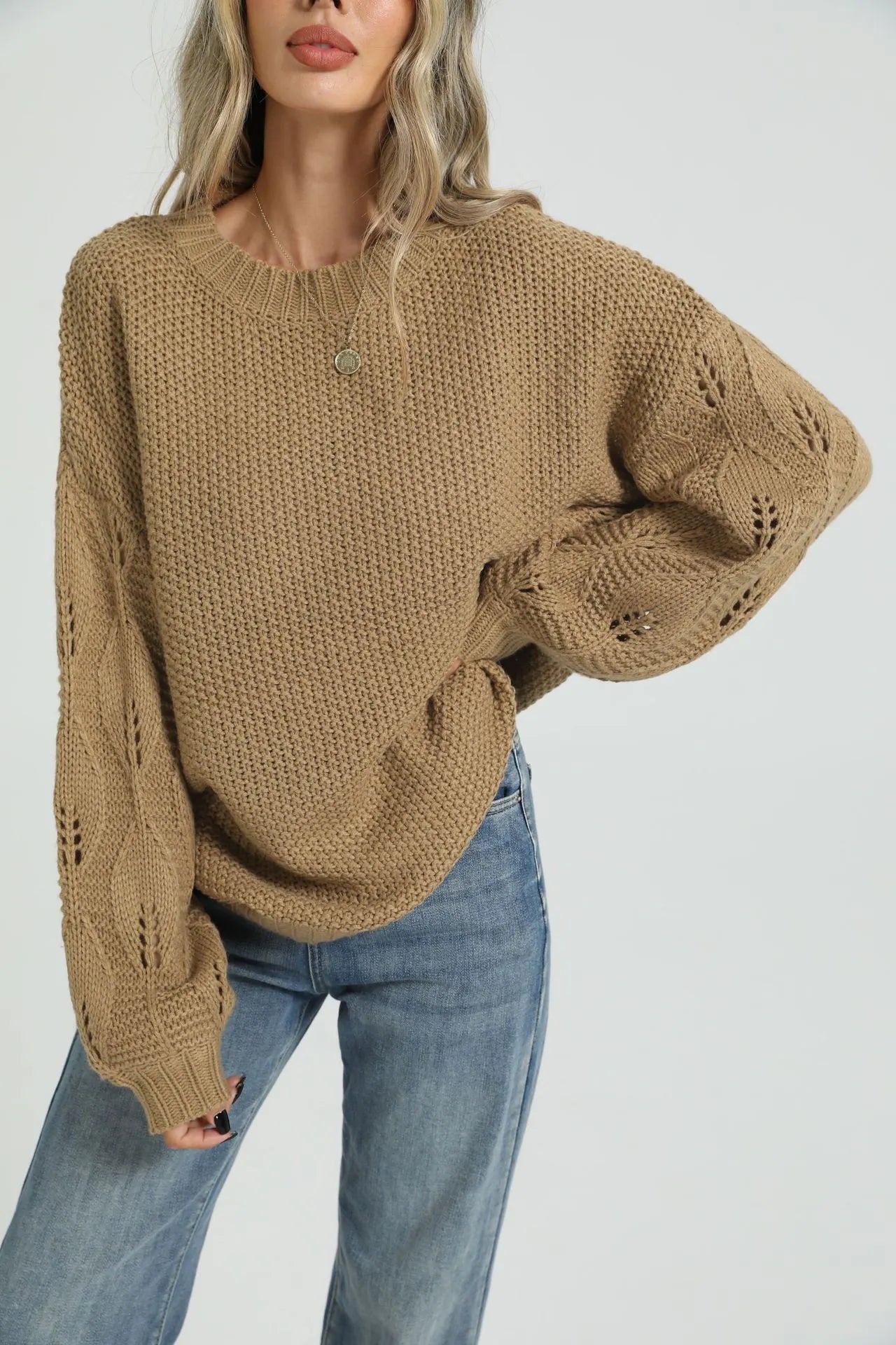 Round Neck Loose Hollow Knit Pullover Sweater
