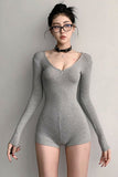 Casual Long Sleeve Zip Tight Bodysuit