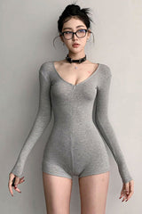 Casual Long Sleeve Zip Tight Bodysuit