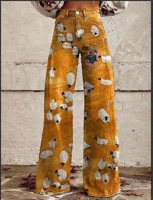 Printed Flare Work Pants