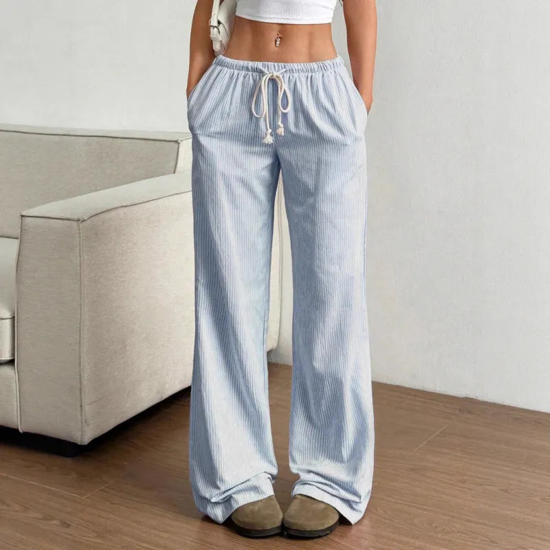 Striped Drawstring Wide Leg Pants