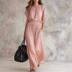 Army Green Batwing-Sleeve Smocked Waist Maxi Dress