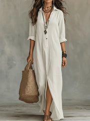 Collared Split Linen Maxi Dress