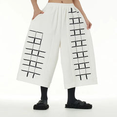 Product Title Elastic Waist Contrast Splicing Loose Cropped Wide-Leg Pants