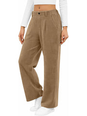 High Waist Elastic Back Straight Leg Casual Pants