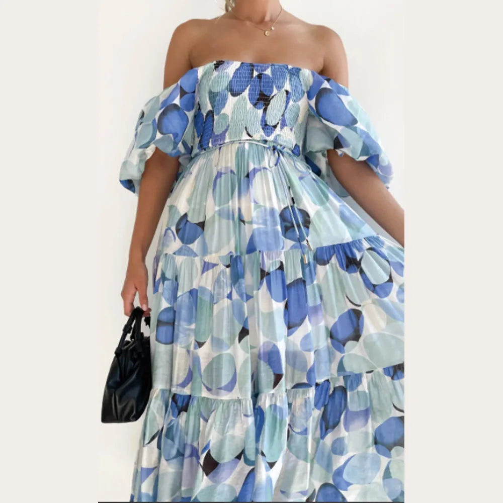 Abstract Print Off-Shoulder Maxi Dress