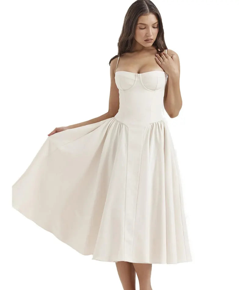 Light Yellow Strapless A-Line Midi Dress