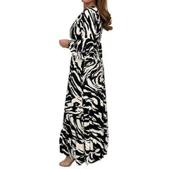 Abstract Print V-Neck Long Sleeve Maxi Dress