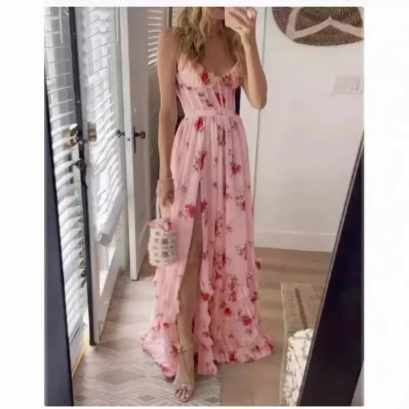 Floral Print Corset Style Sleeveless Maxi Dress