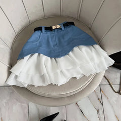 Contrast Color Block Ruffle Mini Skirt