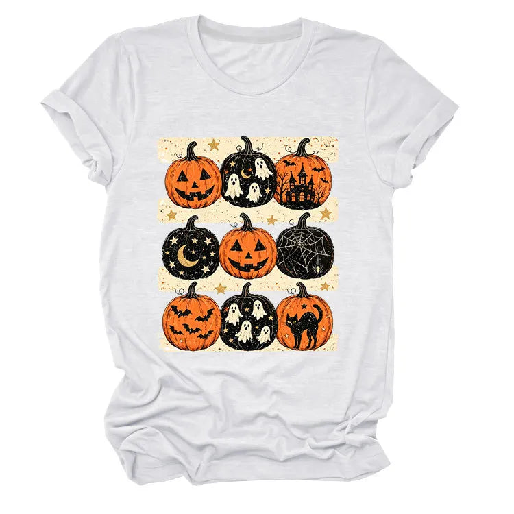 Vintage Halloween Pumpkin Ghost Graphic T‑Shirt