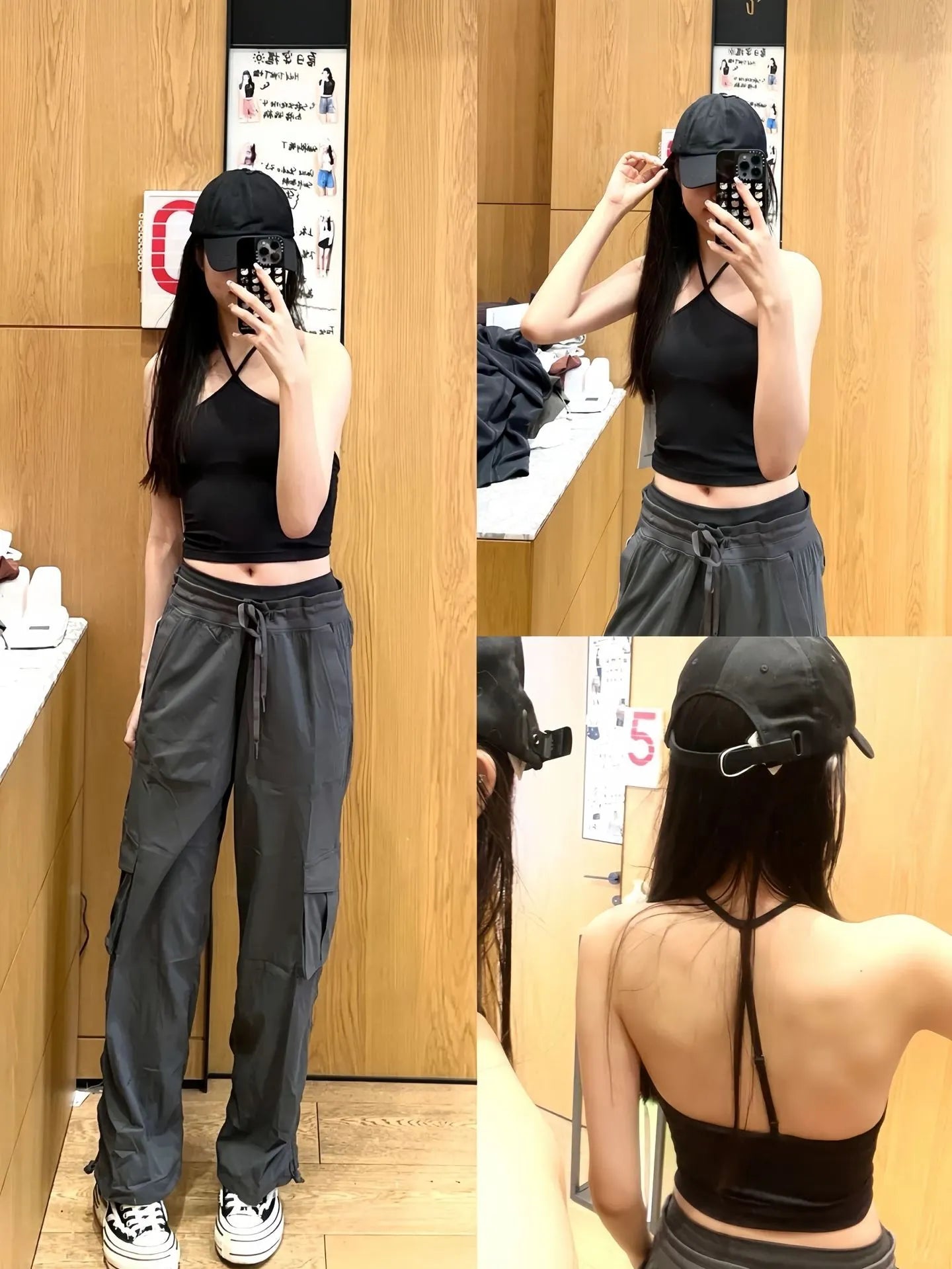 Matching Flowy Linen Look Drawstring Waist Multi Pocket Straight Cargo Street Casual Long Pants
