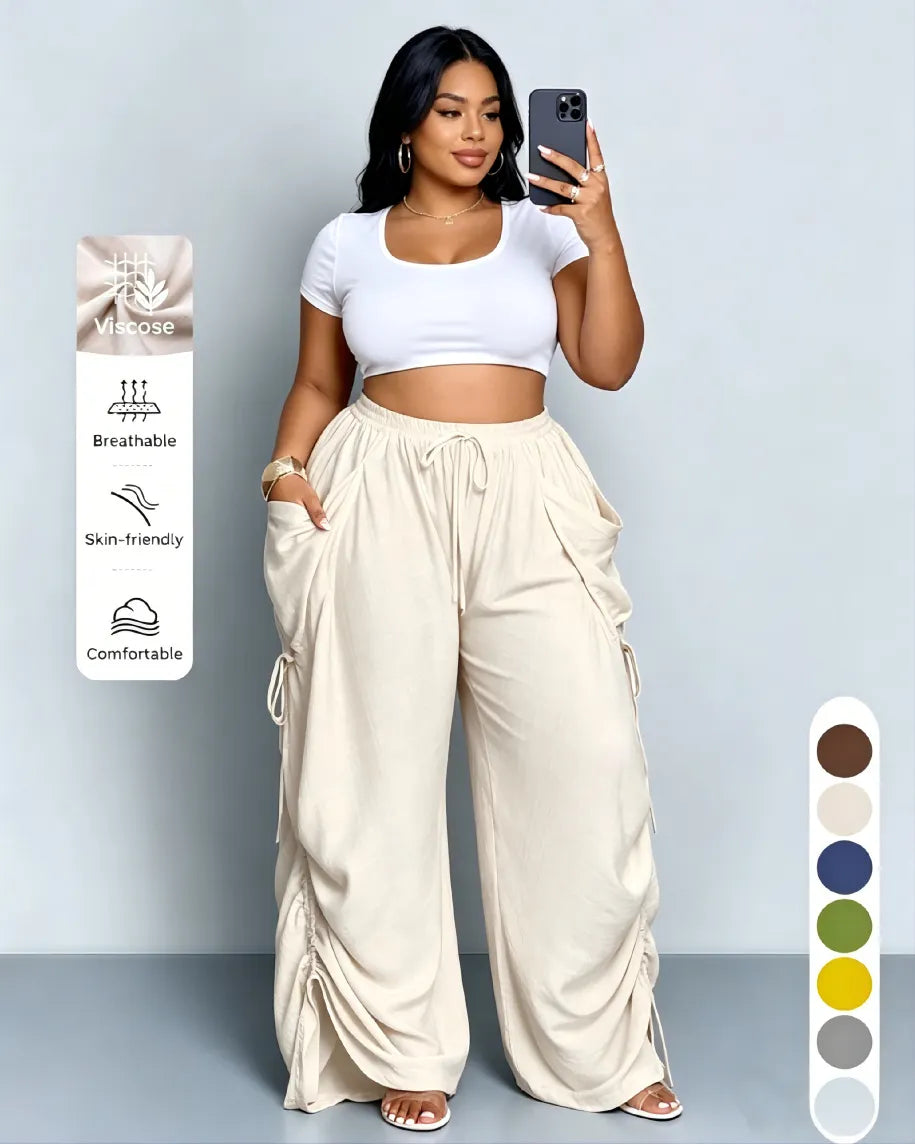 Plus Size High Waisted Wide Leg Pants