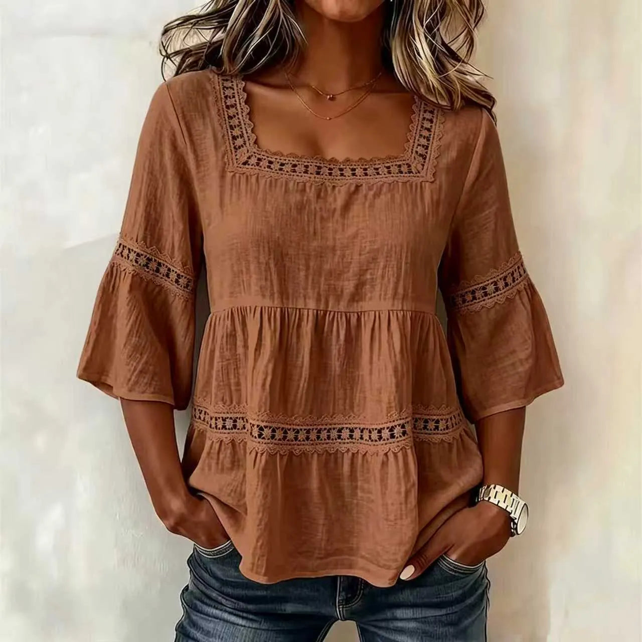 Square Neck Lace Crochet Blouse