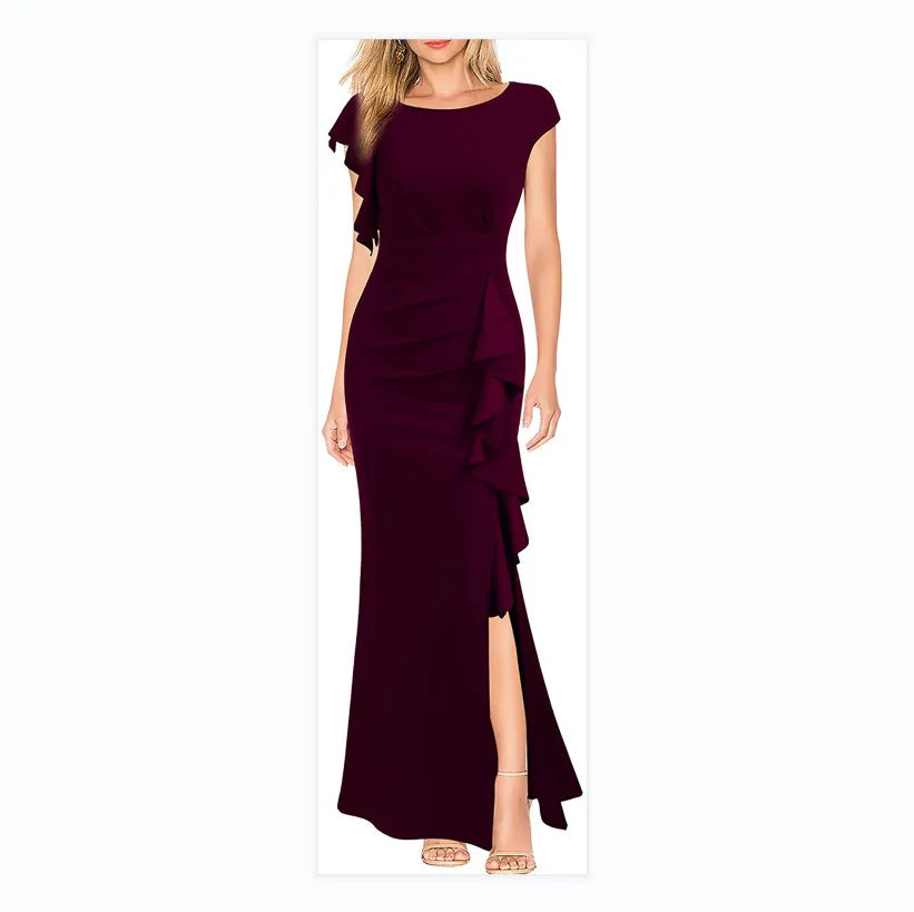 Ruffle Accent Bodycon Midi Dress
