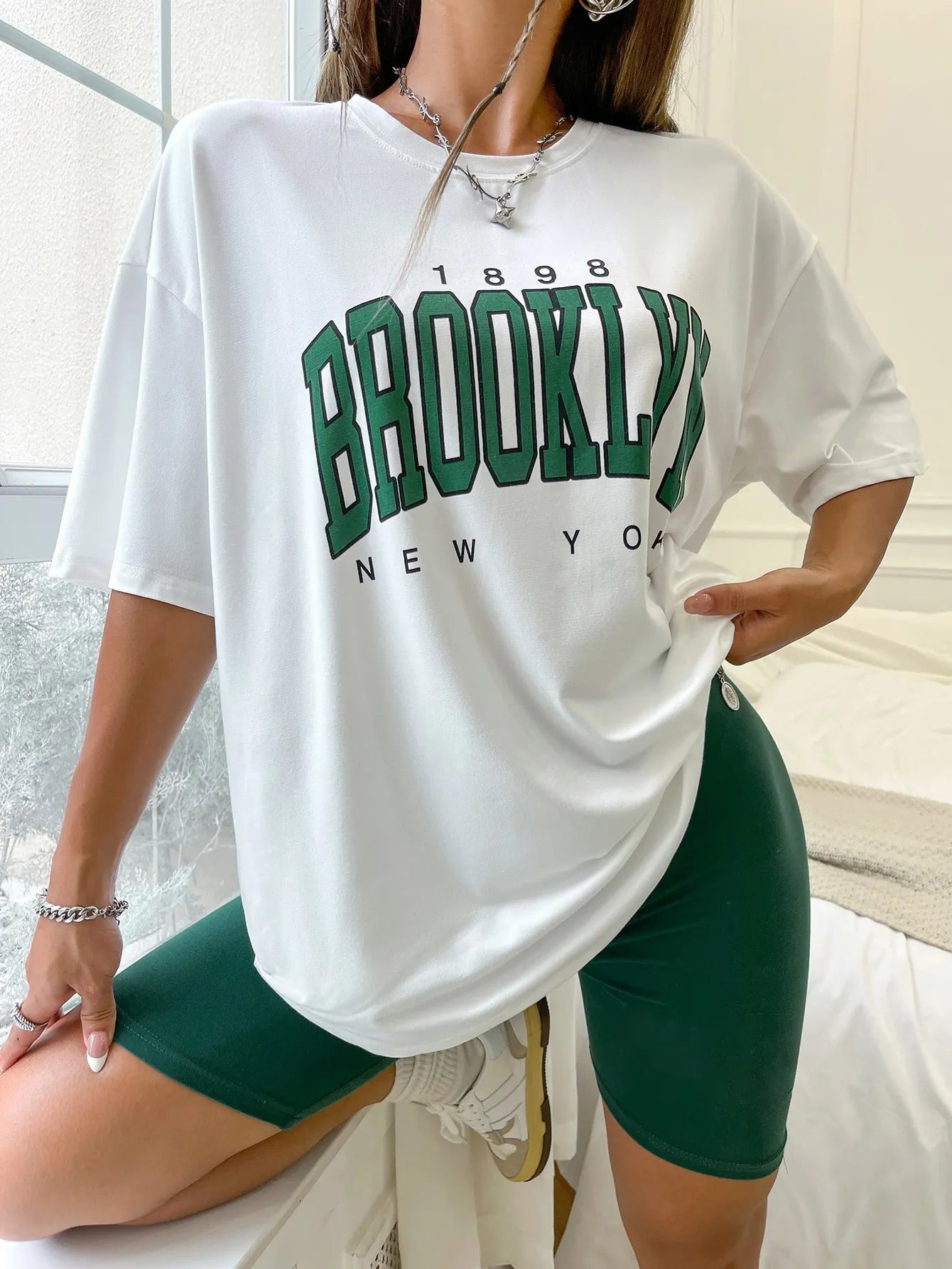 Men's Brooklyn Letter Print Loose Cotton Short Sleeve T-Shirt