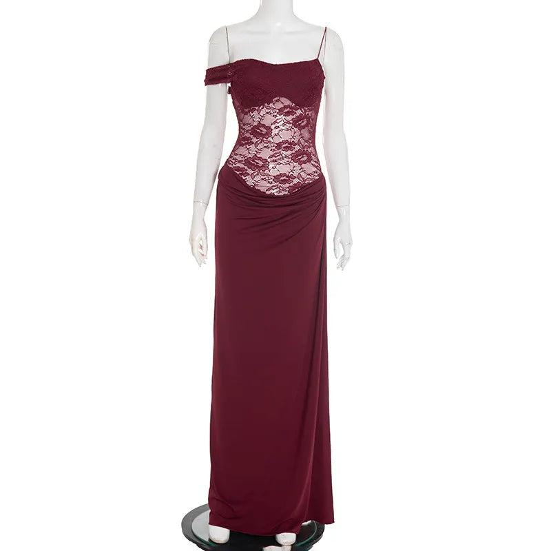 Lace Corset Off Shoulder Maxi Dress