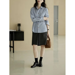 Blue Striped Straight Fit Long Sleeve Commuter Shirt