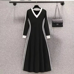 V Neck Striped Side Long Maxi Dress