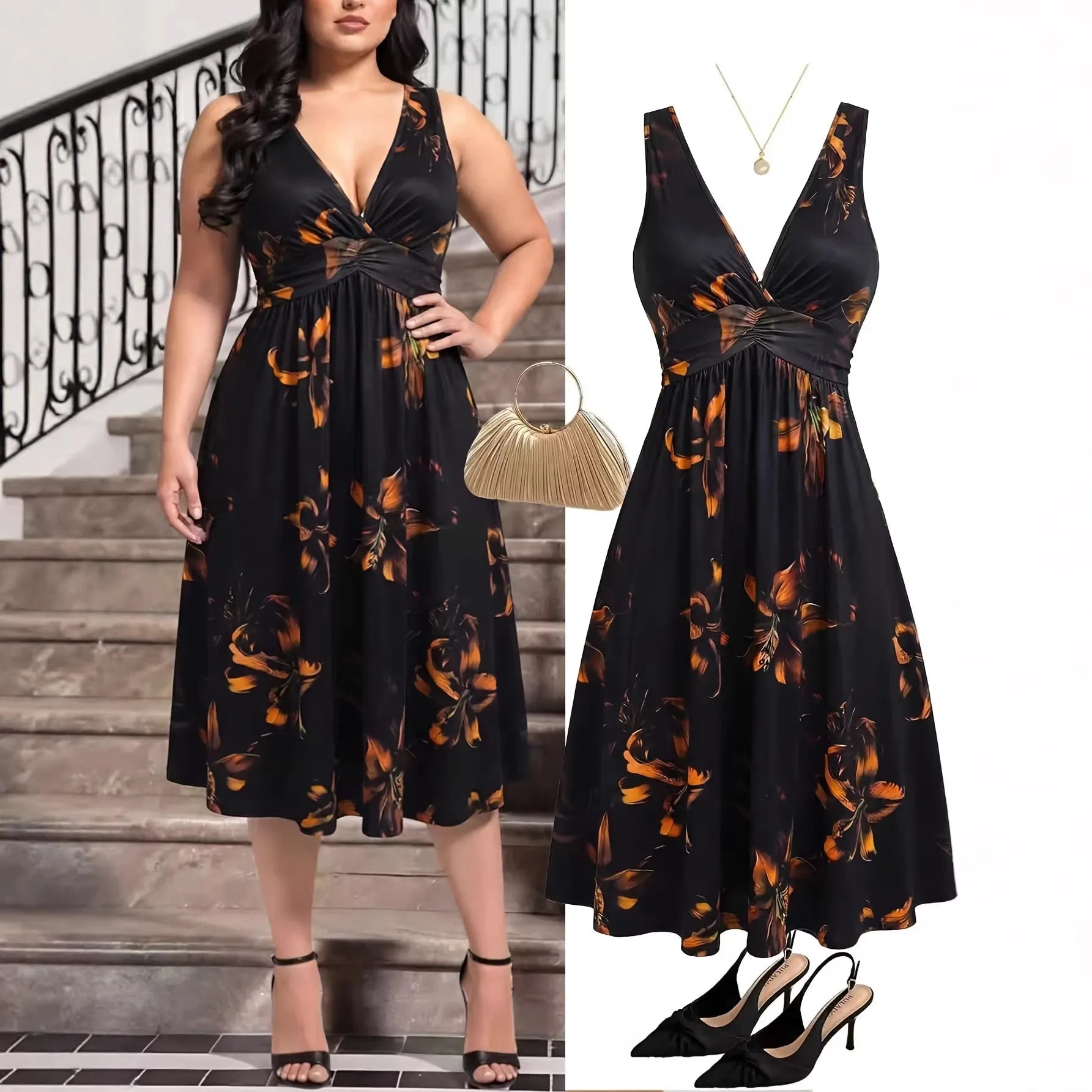 Leopard Print V-Neck Sleeveless High Waist A-Line Maxi Dress
