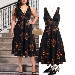 Leopard Print V-Neck Sleeveless High Waist A-Line Maxi Dress