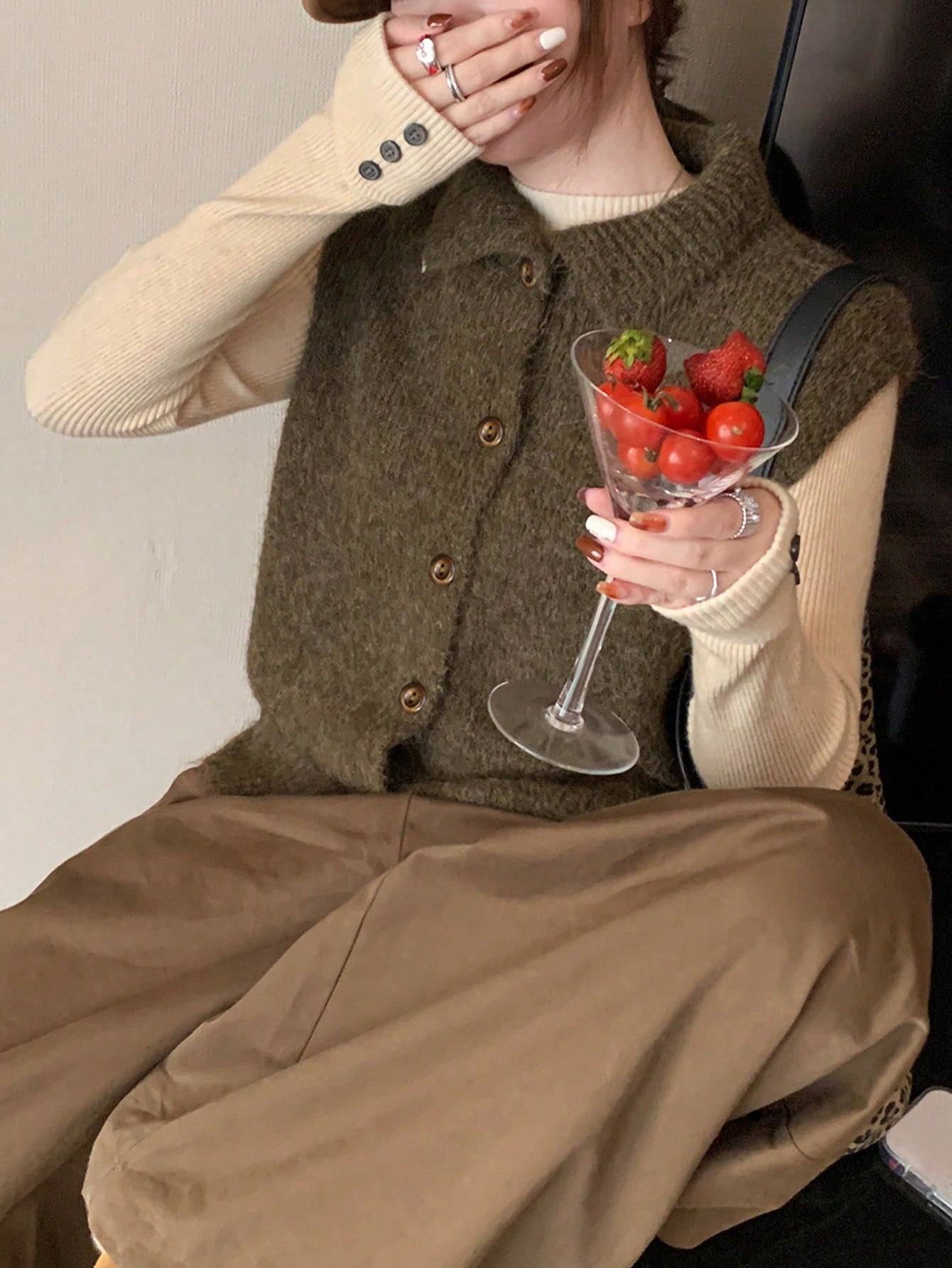 Brown Collared Button Knit Sweater Vest