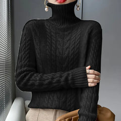 High Turtleneck Cable Knit Sweater