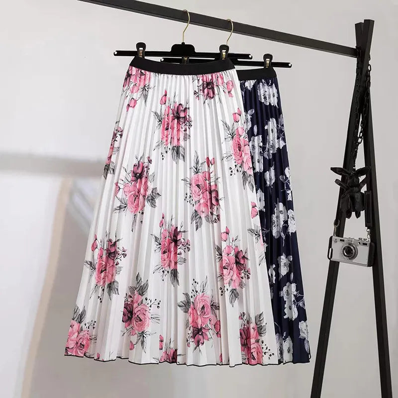 Printed Pleated Midi Skirt