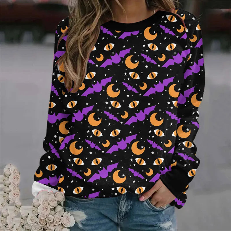 Halloween Bat Print Crew Neck Sweatshirt