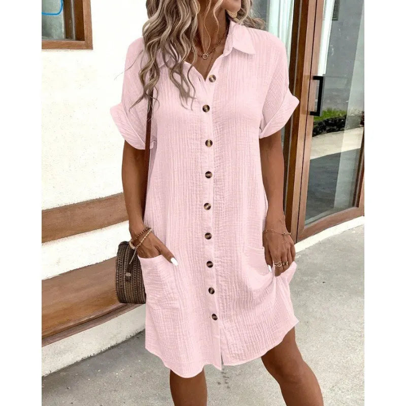 Button Front Pocket Shirt Midi Dress