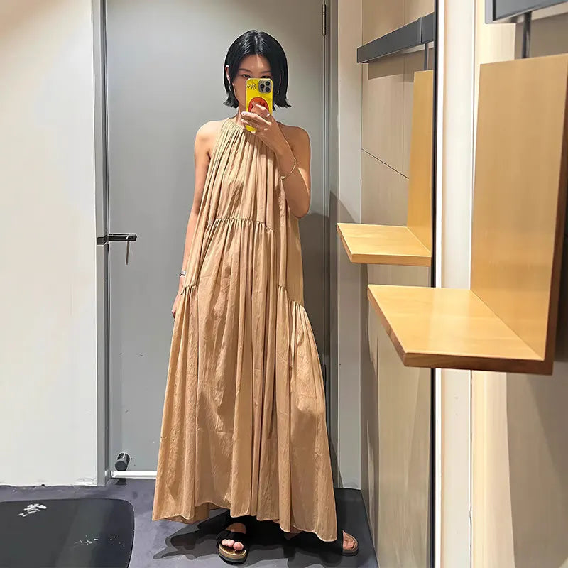 Halter Sleeveless Tiered Loose Flowy Maxi Dress