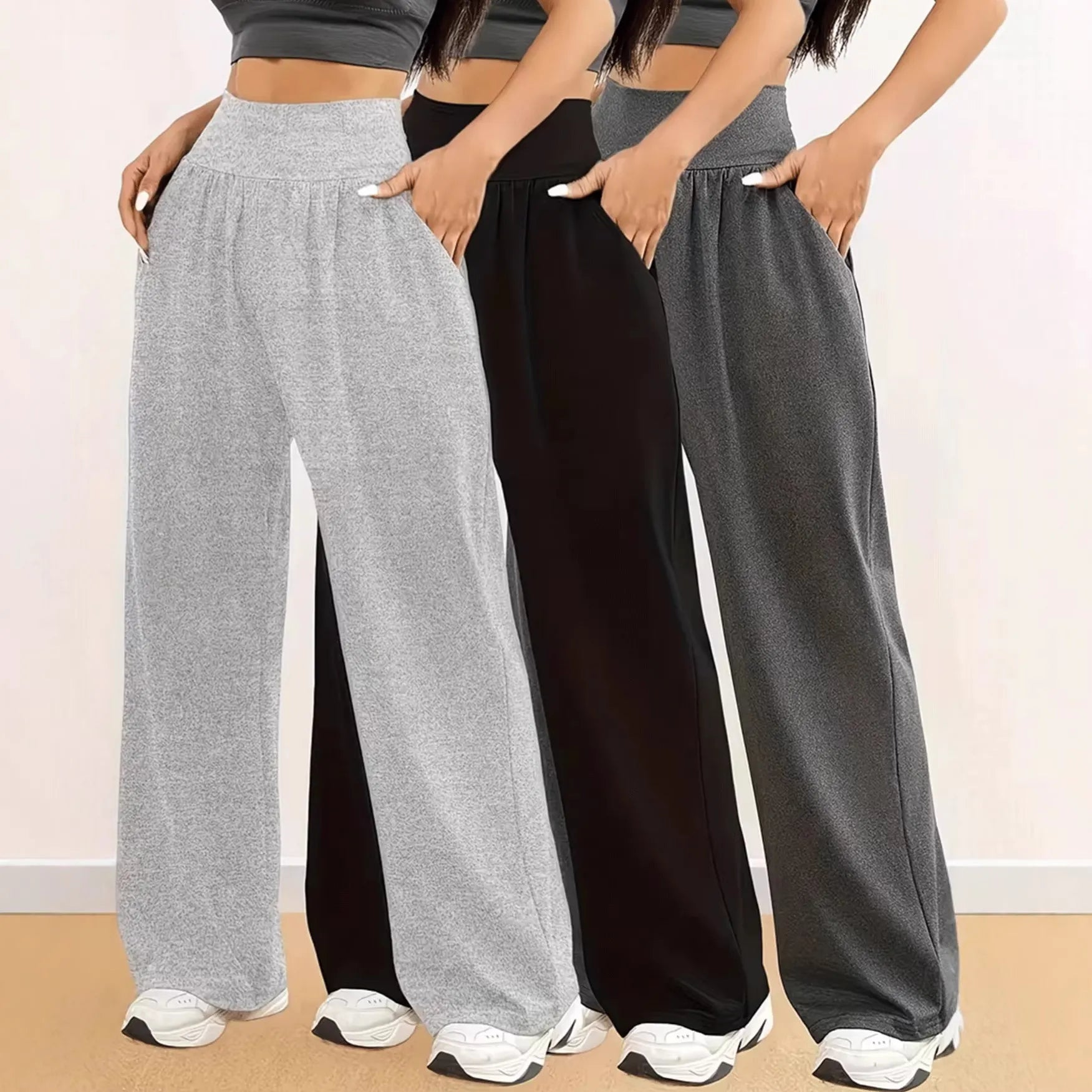 High Waist Elastic Wide Leg Casual Pants