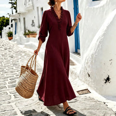 Light Blue Ruffled V-Neck Roll Tab Sleeve Maxi Dress