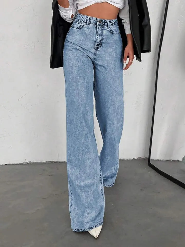 Acid Wash High Waist Wide Leg Denim Jeans