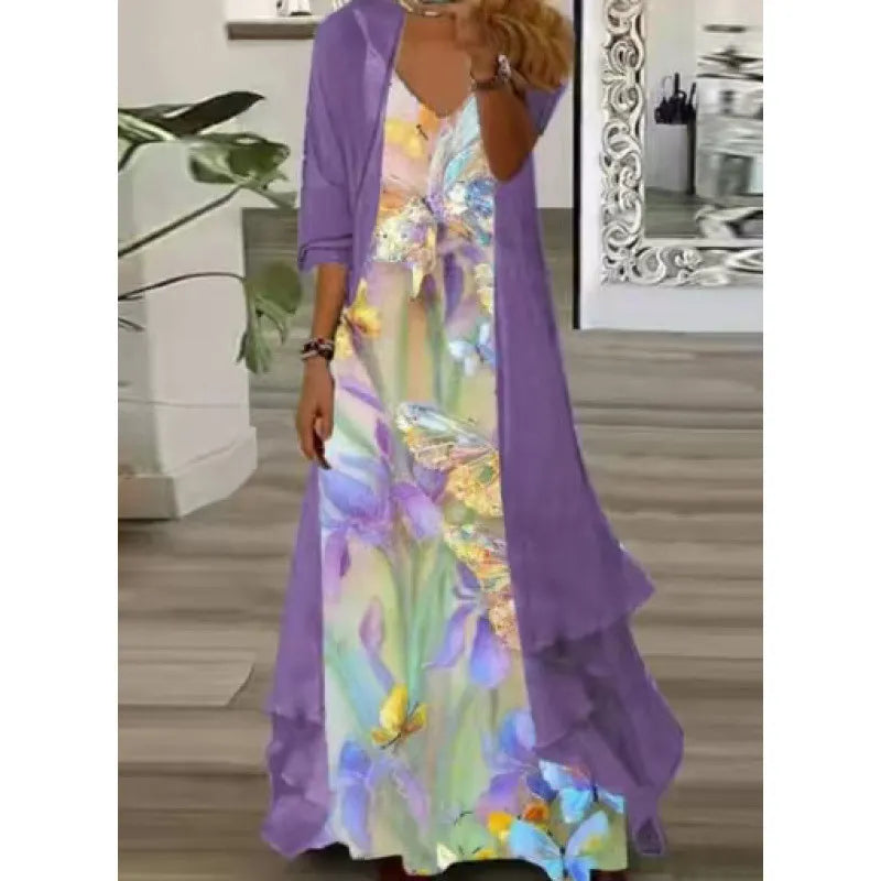 Printed V Neck Cami Long Dress