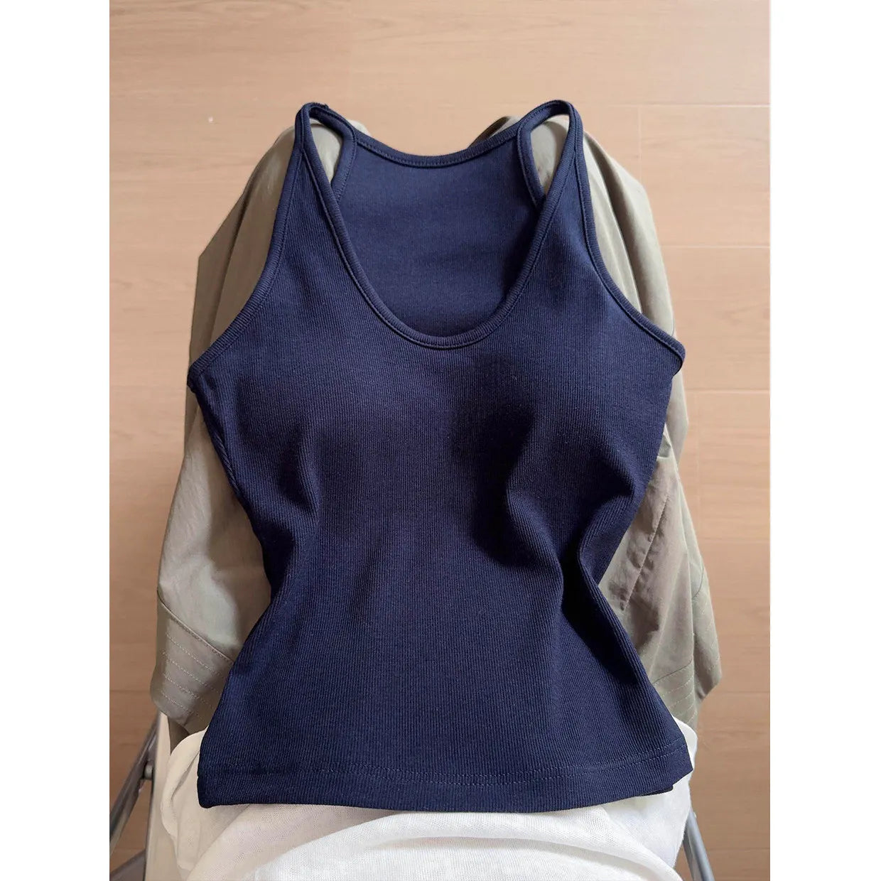 Basic U Neck Spaghetti Strap Ribbed Casual Cami Top