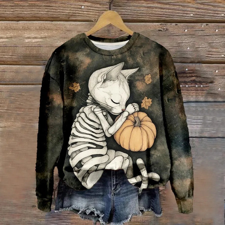 Halloween Witch Pumpkin Print Crew Neck Sweatshirt