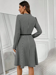 Gingham Stand Collar A-Line Mini Dress