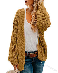 Open Front Cable Knit Sweater Coat Long Sleeve Loose Fit Red Knit Cardigan