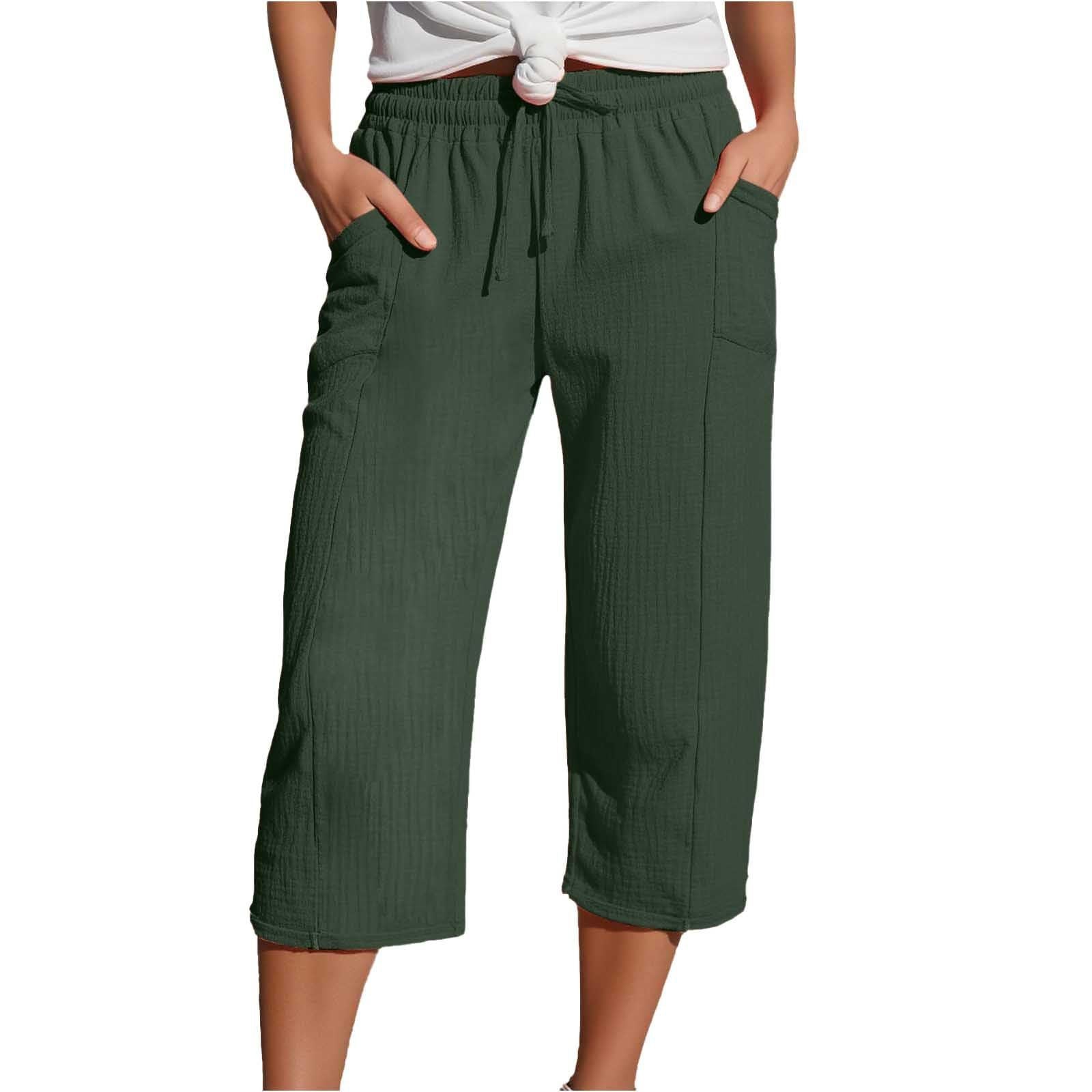 Elastic Waist Drawstring Capri Pants