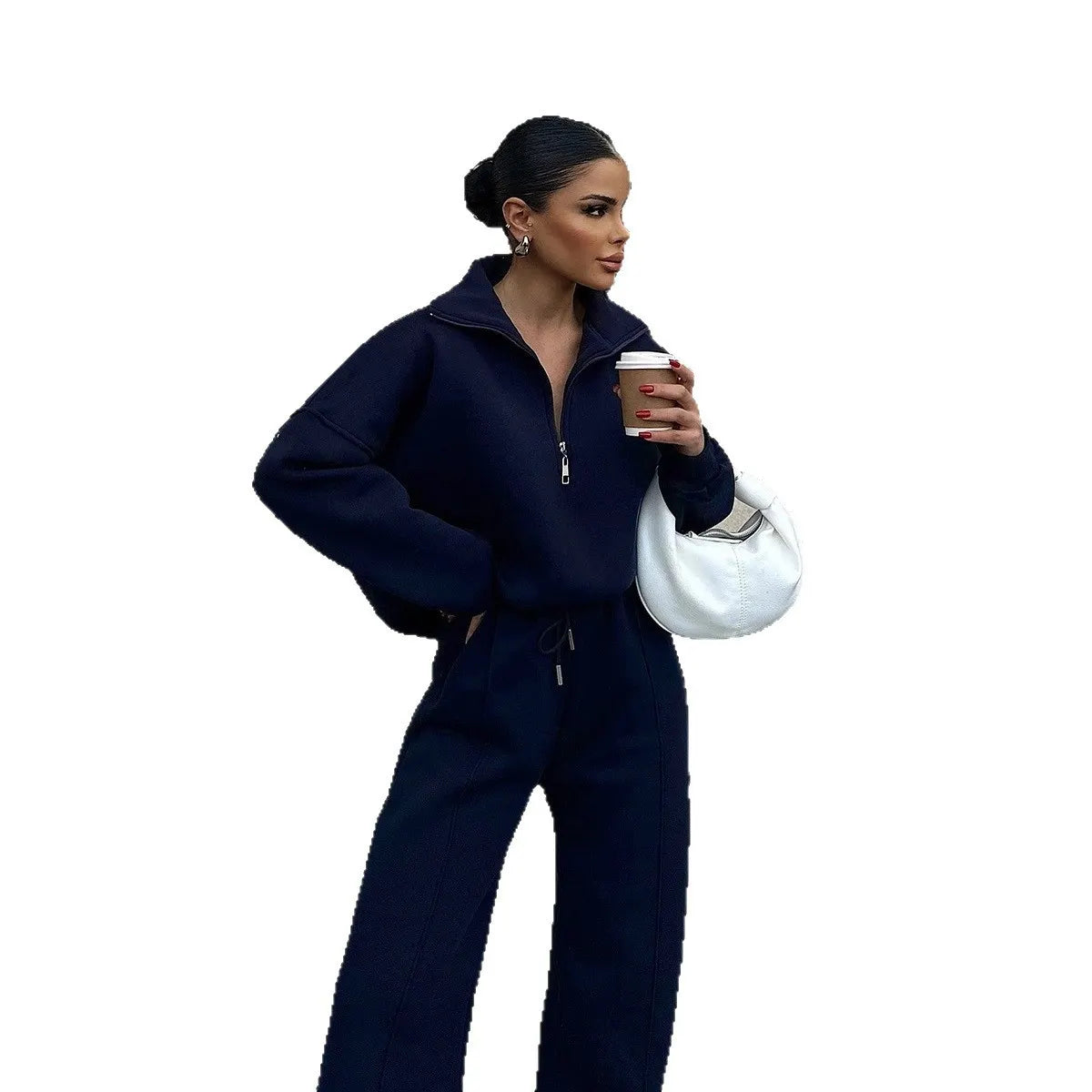 Half Zip Collar Oversized Sweatshirt & Wide Leg Sweatpants 2 Piece Loungewear Set
