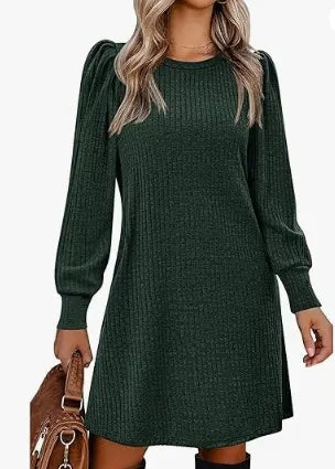 Puff Sleeve Knit Sweater Dress