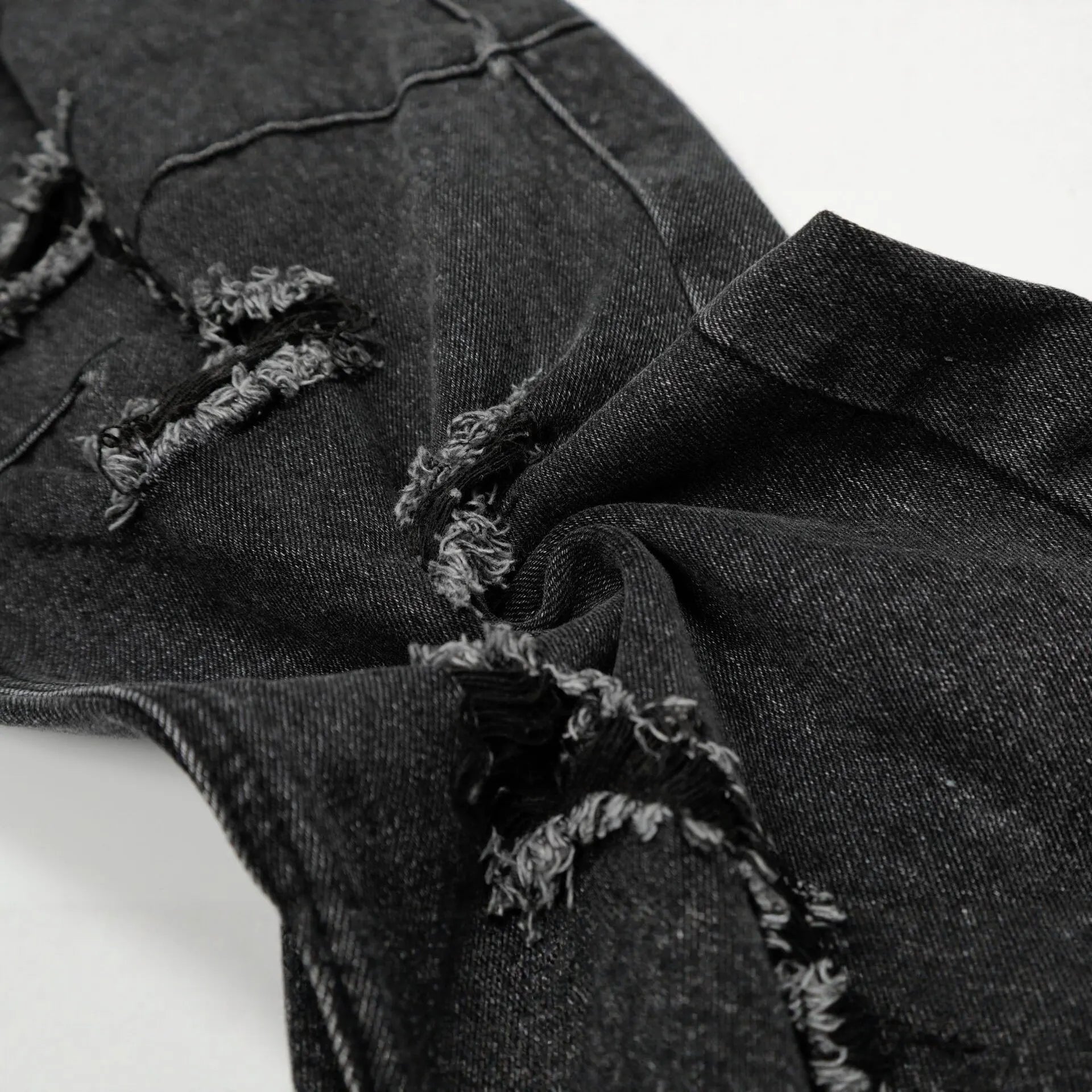 Mid Waist Non-Stretch Ripped Straight Denim Jeans