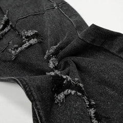 Mid Waist Non-Stretch Ripped Straight Denim Jeans