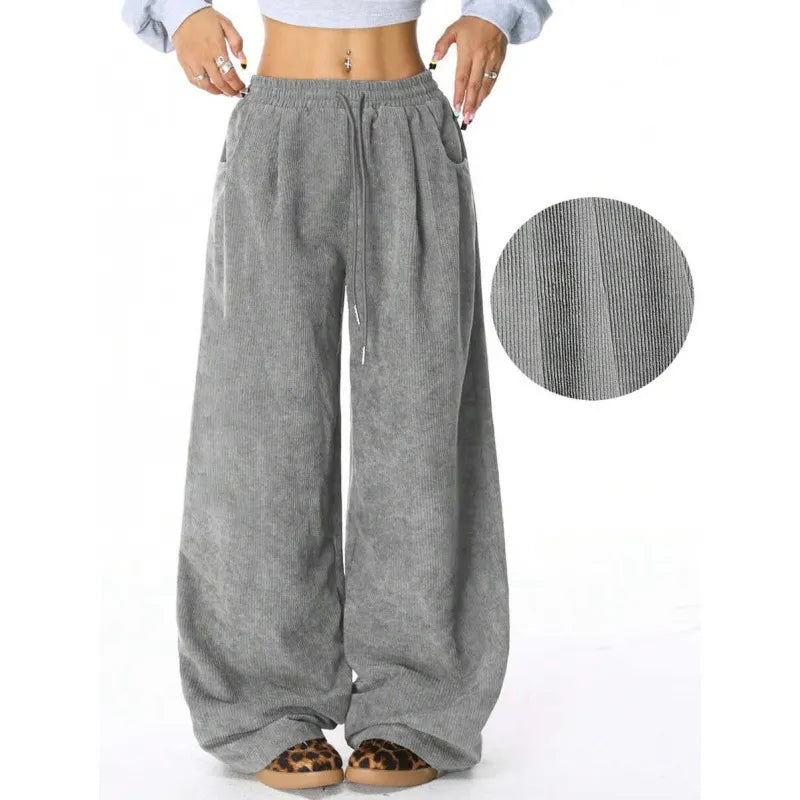 Corduroy Drawstring Loose Wide Leg Pants