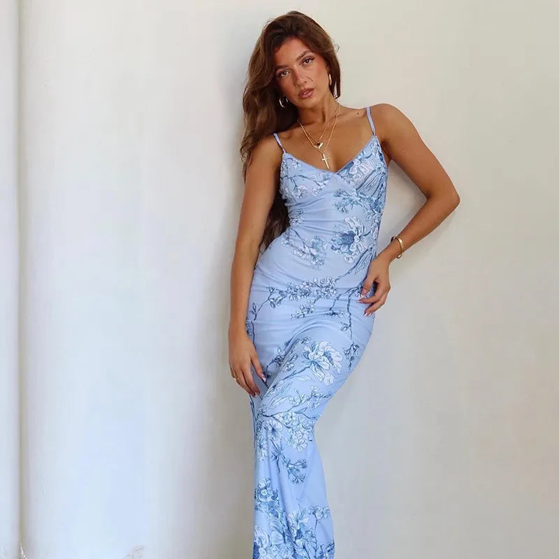 Floral Print Satin Maxi Dress