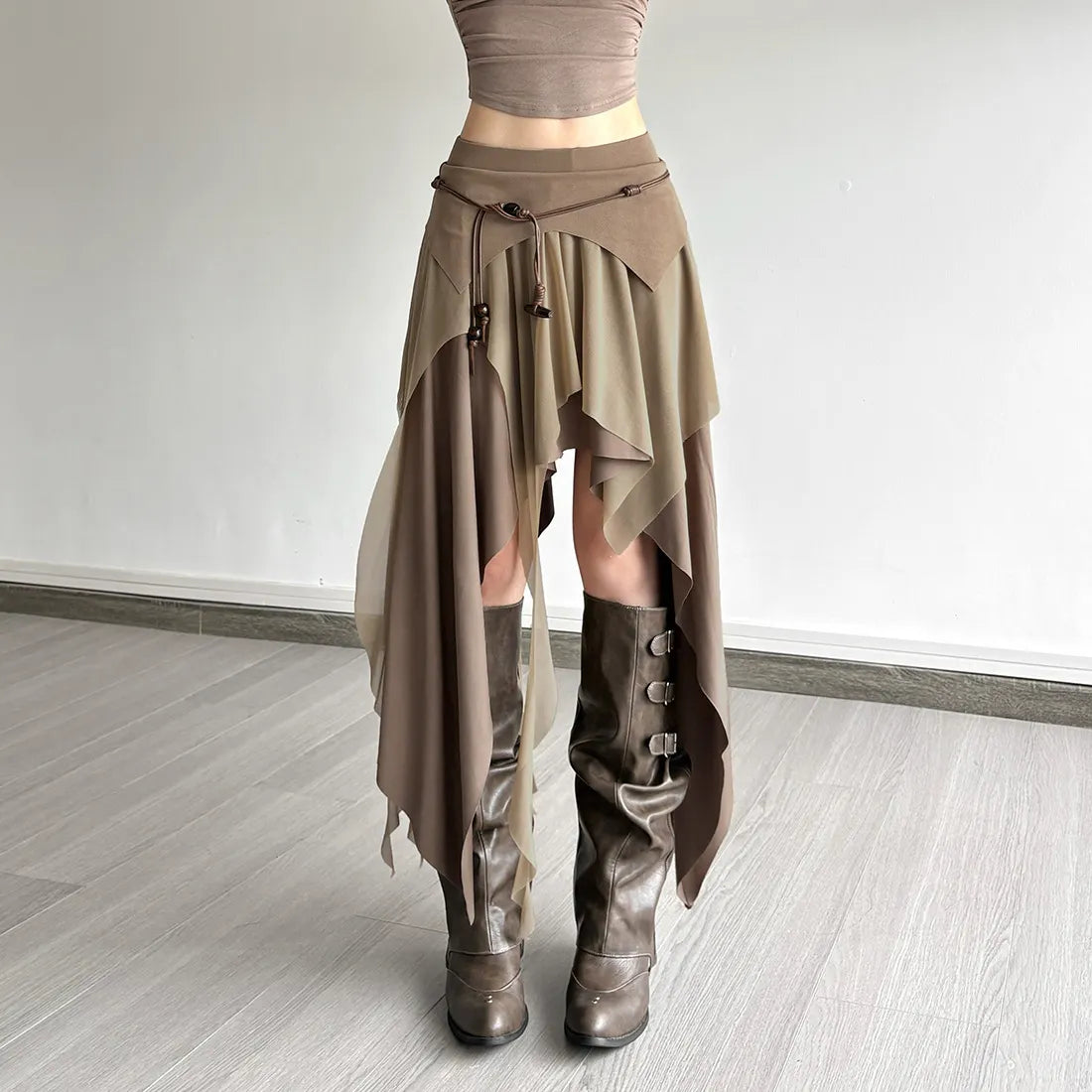 Vintage Irregular Patchwork High Waist Flowy Maxi Skirt