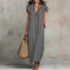 Ruffle-Trimmed Linen-Blend Maxi Dress